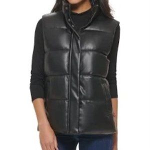 NWT Levis Black Faux Leather Puffer Vest, Size Small